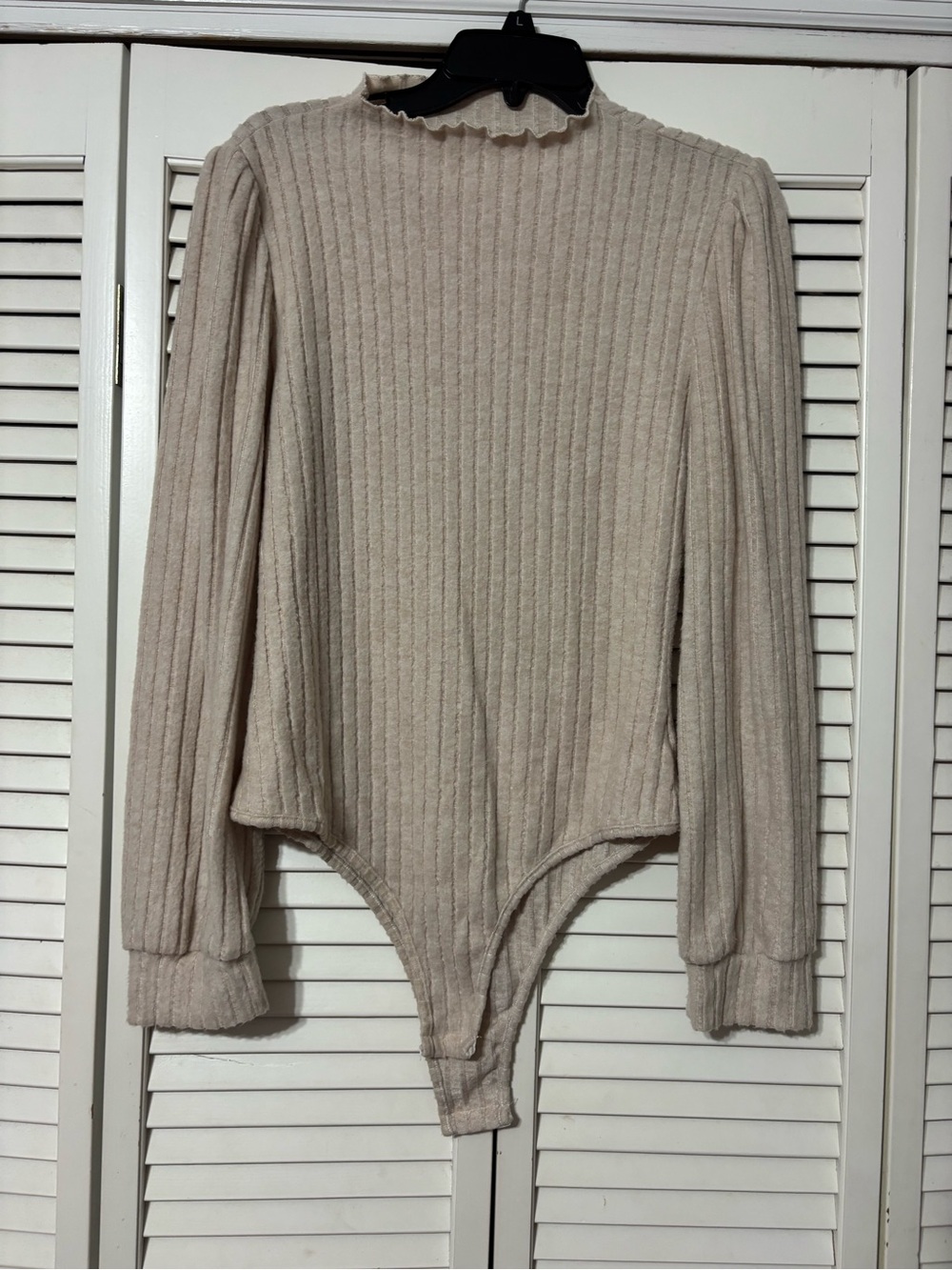 SHEIN Cream Ribbed Mock Neck Long Sleeve Bodysuit